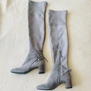 Tory Burch Authentic Laila Carbon Grey Suede Stretch Over The Knee Boots Size 8